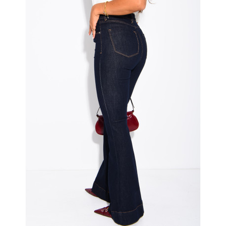 Jeans flare bleu brut taille haute