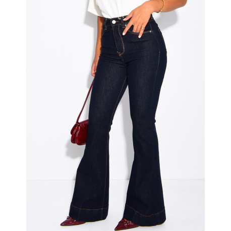 Jeans flare bleu brut taille haute