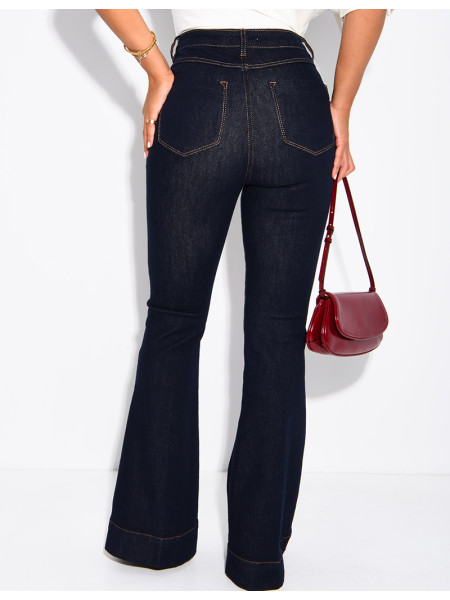 Jeans flare bleu brut taille haute