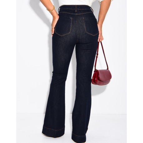 Jeans flare bleu brut taille haute