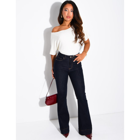 Jeans flare bleu brut taille haute