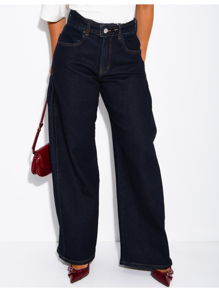 Weite Jeans in Raw Denim-Blau mit Gürtel an der Taille