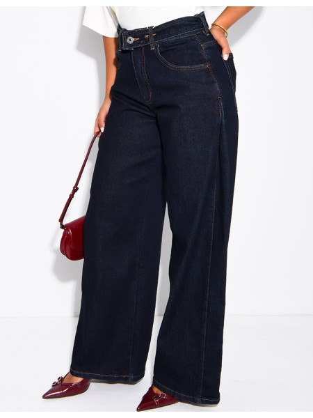 Weite Jeans in Raw Denim-Blau mit Gürtel an der Taille