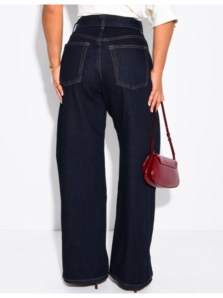 Weite Jeans in Raw Denim-Blau mit Gürtel an der Taille