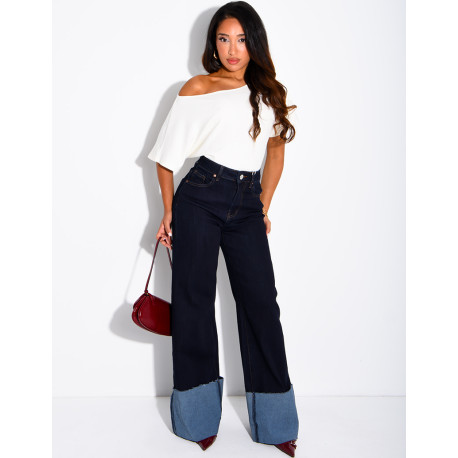 Weite Stretchjeans mit Umschlag