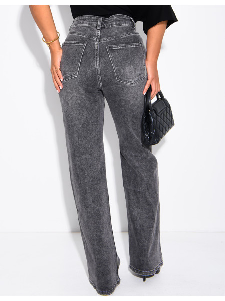 Jeans coupe droite stretchy à boutonnière croisée