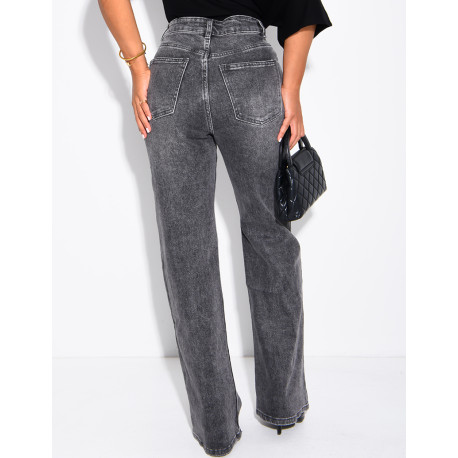 Jeans coupe droite stretchy à boutonnière croisée