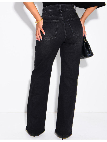 Gerade geschnittene Stretchjeans mit gekreuzter Knopfleiste