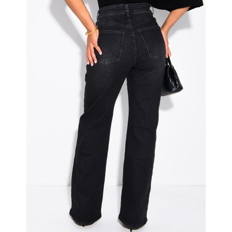 Gerade geschnittene Stretchjeans mit gekreuzter Knopfleiste