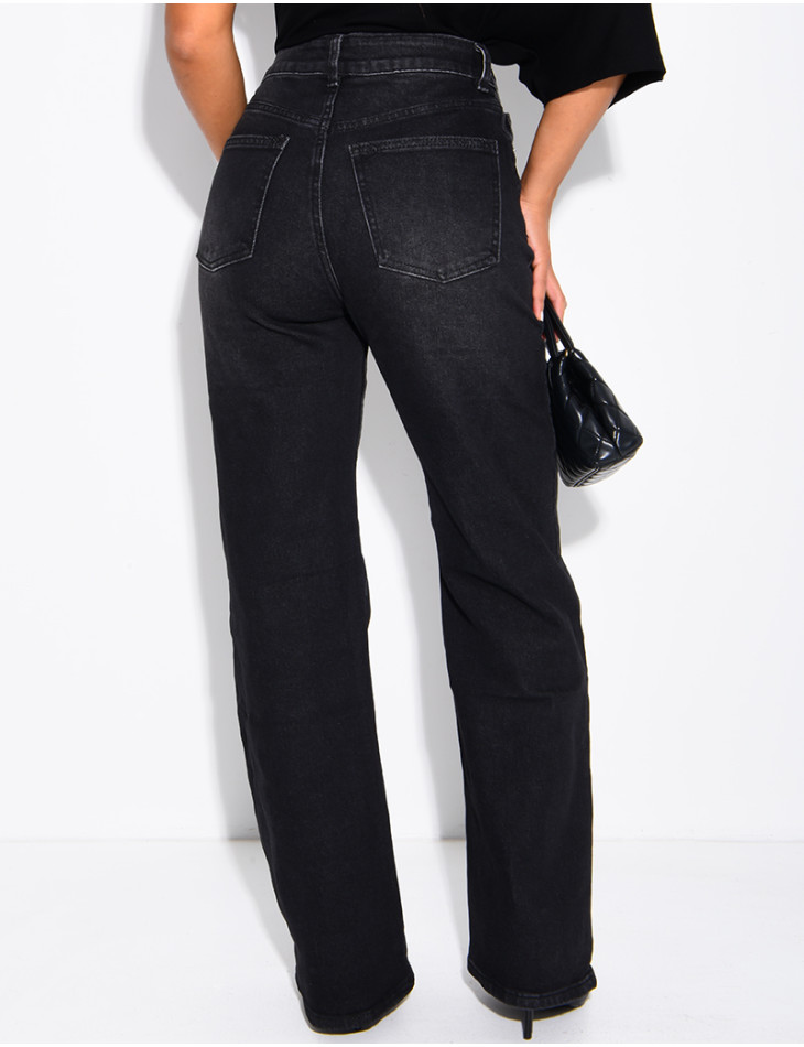 Gerade geschnittene Stretchjeans mit gekreuzter Knopfleiste