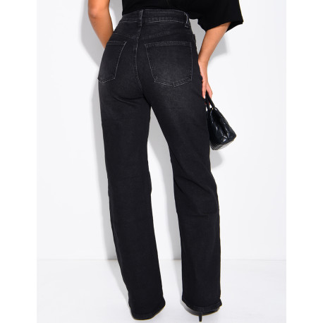 Gerade geschnittene Stretchjeans mit gekreuzter Knopfleiste