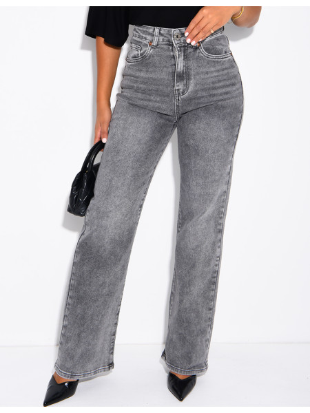 Graue, ausgewaschene Jeans mit geradem Schnitt und Stretchanteil