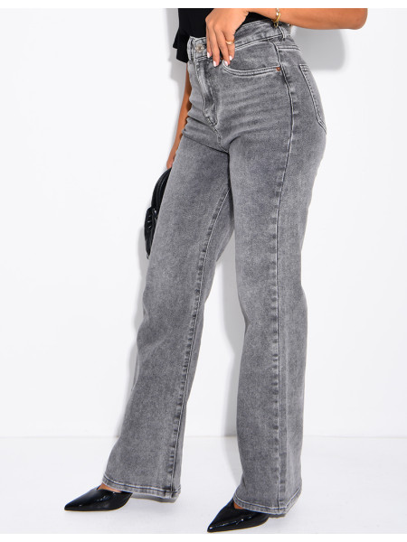 Graue, ausgewaschene Jeans mit geradem Schnitt und Stretchanteil