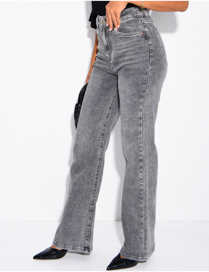 Graue, ausgewaschene Jeans mit geradem Schnitt und Stretchanteil