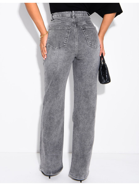 Graue, ausgewaschene Jeans mit geradem Schnitt und Stretchanteil