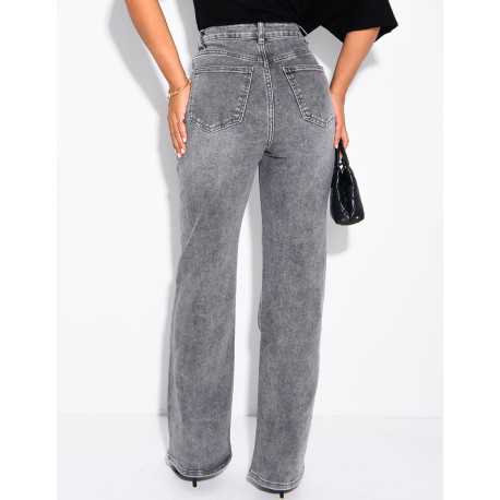 Graue, ausgewaschene Jeans mit geradem Schnitt und Stretchanteil