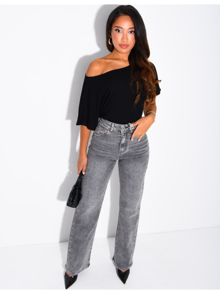 Graue, ausgewaschene Jeans mit geradem Schnitt und Stretchanteil