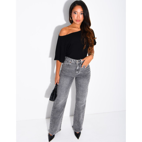 Graue, ausgewaschene Jeans mit geradem Schnitt und Stretchanteil
