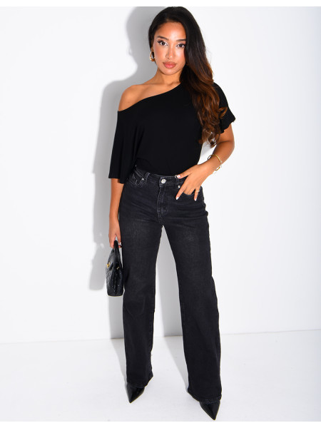 Gerade geschnittene Jeans in schwarz, stretchig