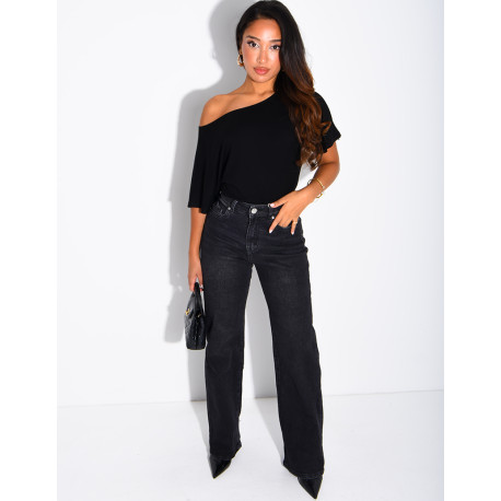 Gerade geschnittene Jeans in schwarz, stretchig