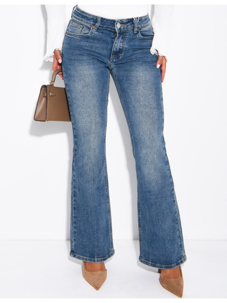 Ausgeweitete Flare-Jeans in verwaschener Optik mit umgeschlagenen Taschen