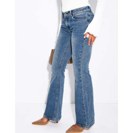 Ausgeweitete Flare-Jeans in verwaschener Optik mit umgeschlagenen Taschen