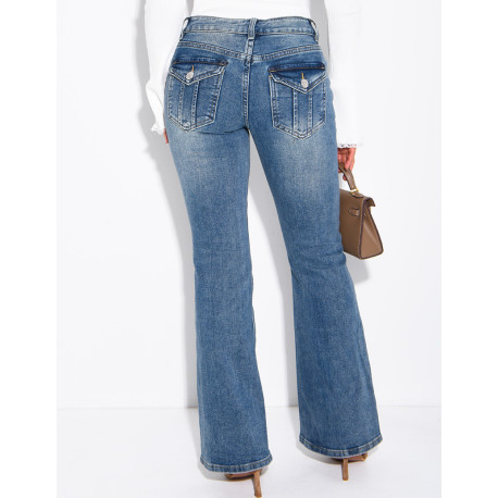 Ausgeweitete Flare-Jeans in verwaschener Optik mit umgeschlagenen Taschen