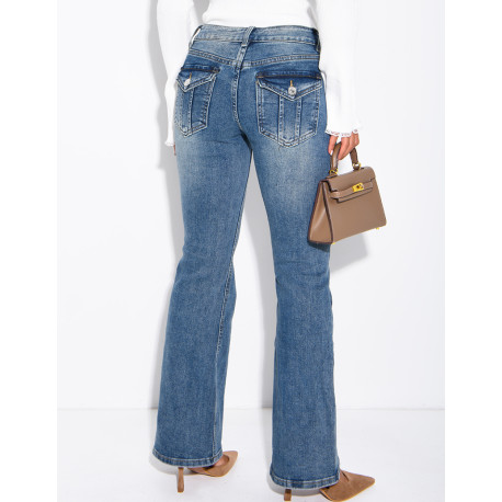 Ausgeweitete Flare-Jeans in verwaschener Optik mit umgeschlagenen Taschen