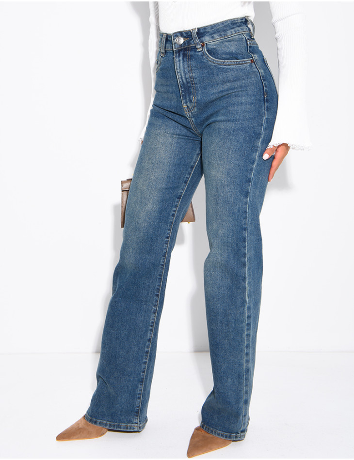 Jeans mit geradem Schnitt, verwaschener Optik und Stretch