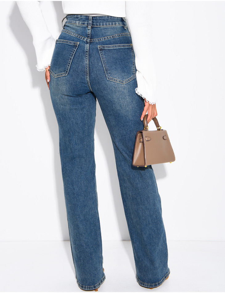 Jeans mit geradem Schnitt, verwaschener Optik und Stretch