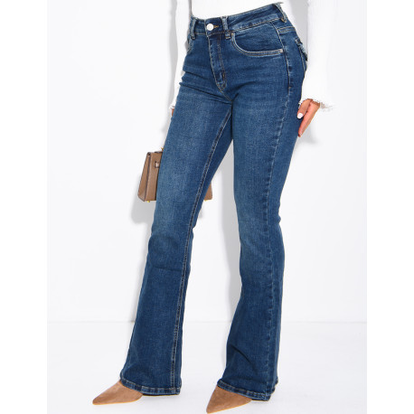 Flare-Jeans mit Vintage-Stickereien und Strasssteinen