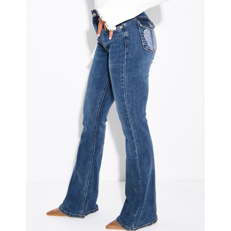 Ausgestellte Flare-Jeans mit Vintage-Stickereien