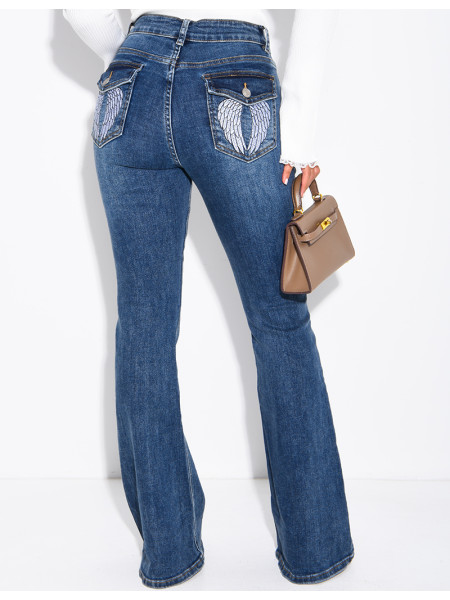 Ausgestellte Flare-Jeans mit Vintage-Stickereien