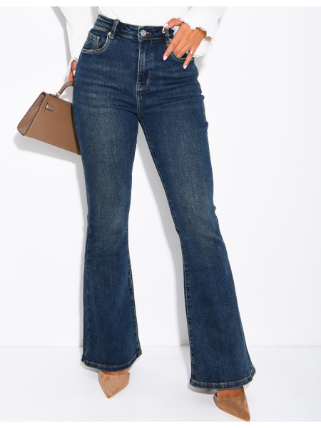 Jeans flare évasé délavé en tissu stretch