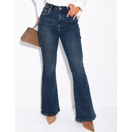 Jeans flare évasé délavé en tissu stretch