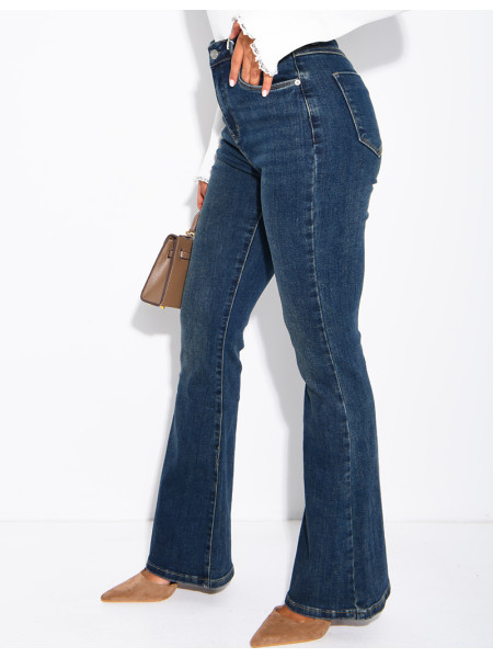 Jeans flare évasé délavé en tissu stretch