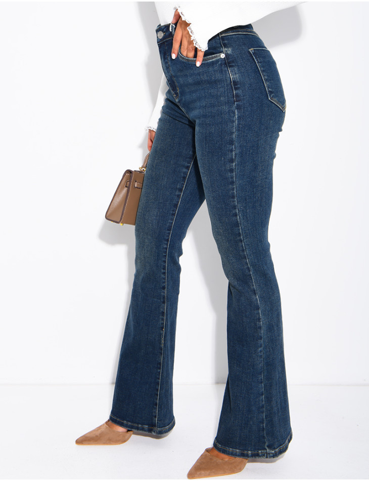 Jeans flare évasé délavé en tissu stretch
