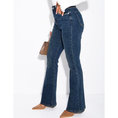 Jeans flare évasé délavé en tissu stretch