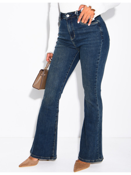 Jeans flare évasé délavé en tissu stretch