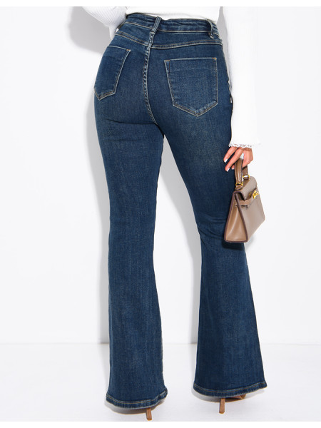 Jeans flare évasé délavé en tissu stretch