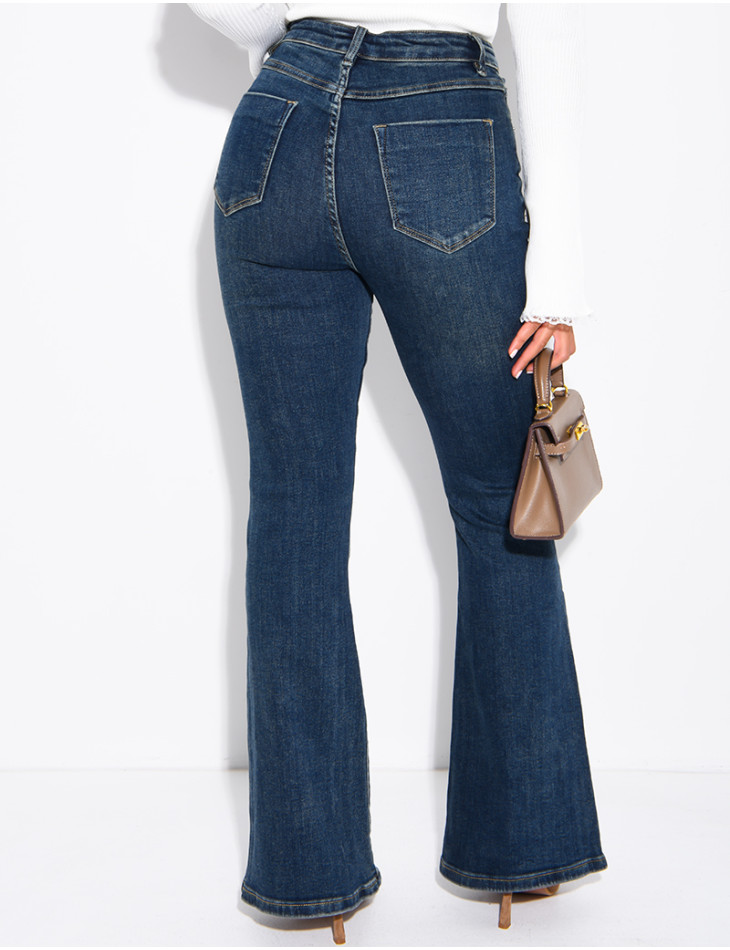 Jeans flare évasé délavé en tissu stretch