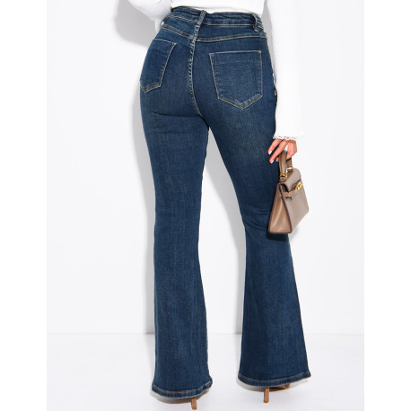 Jeans flare évasé délavé en tissu stretch