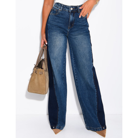 Jeans mit weitem Bein, verwaschener Optik und kontrastierenden Einsätzen