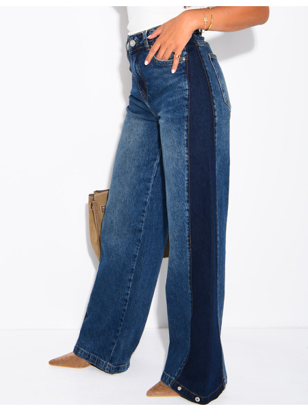 Jeans mit weitem Bein, verwaschener Optik und kontrastierenden Einsätzen