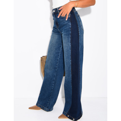 Jeans mit weitem Bein, verwaschener Optik und kontrastierenden Einsätzen