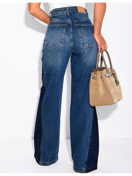 Jeans mit weitem Bein, verwaschener Optik und kontrastierenden Einsätzen