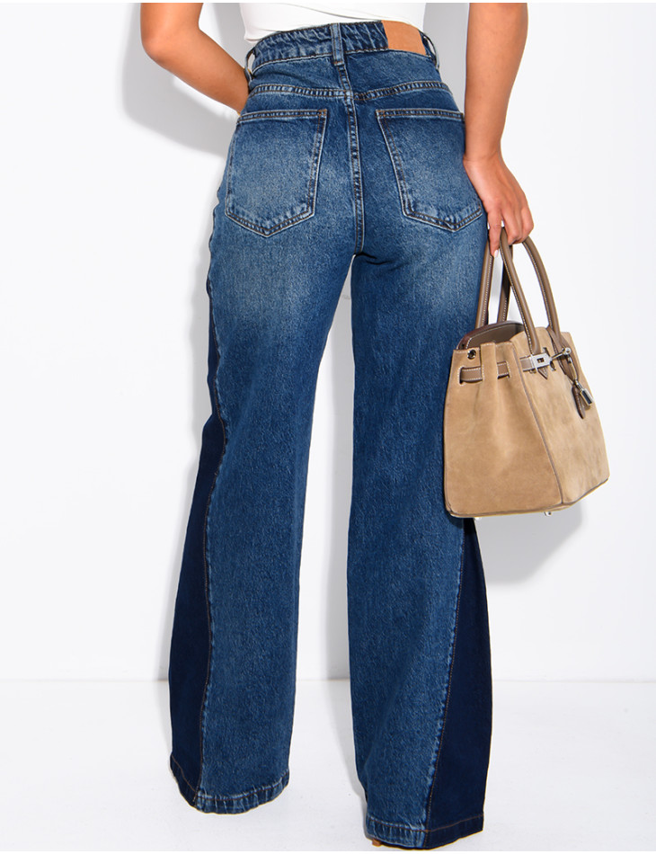Jeans mit weitem Bein, verwaschener Optik und kontrastierenden Einsätzen