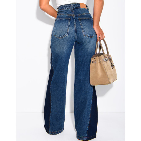 Jeans mit weitem Bein, verwaschener Optik und kontrastierenden Einsätzen