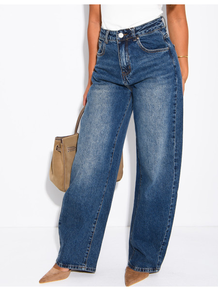 Hoch taillierte Jeans im Barrel-Schnitt, verwaschen