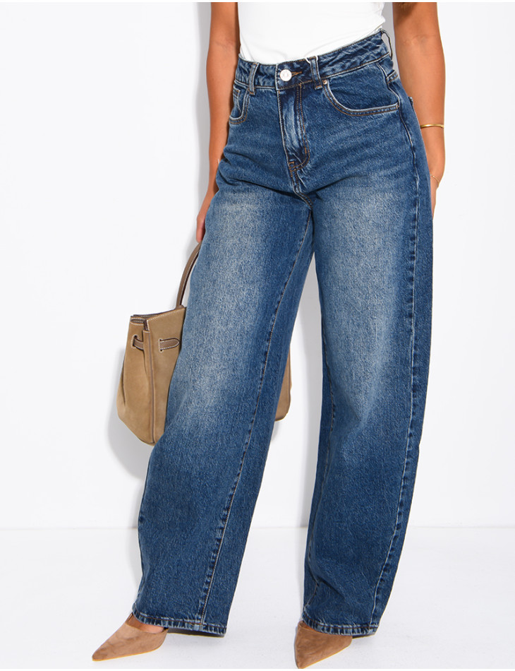 Hoch taillierte Jeans im Barrel-Schnitt, verwaschen